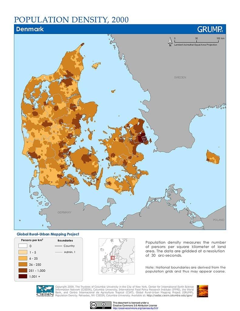 Данска карта густине насељености