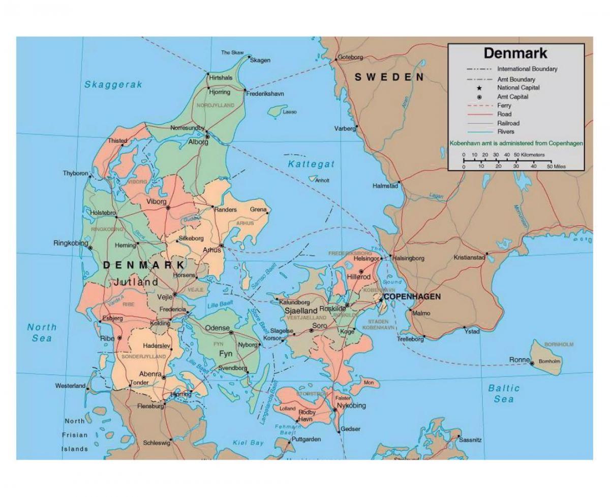 детаљна мапа Данској